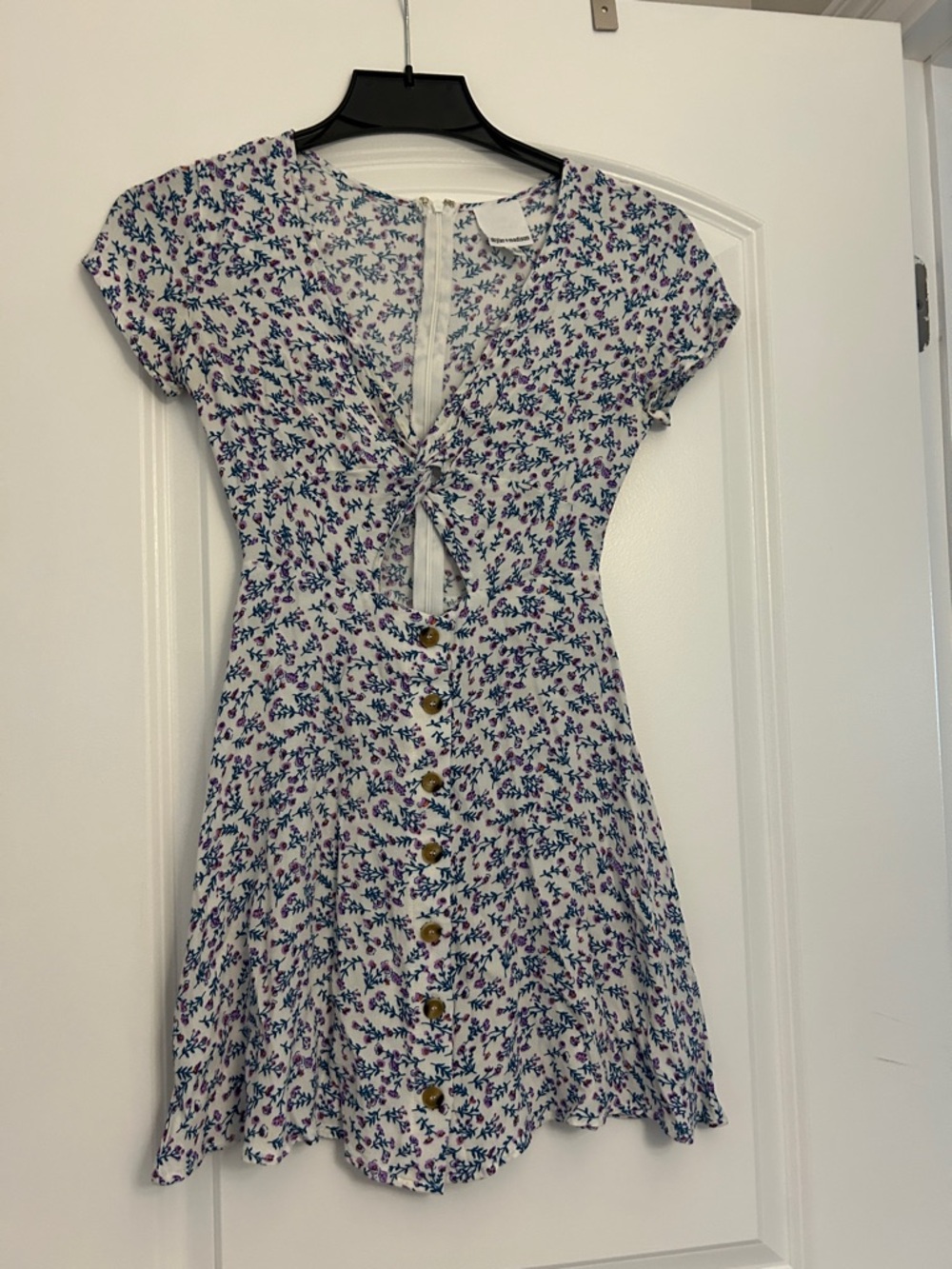 Skylar + Madison White Dress with Blue & Purple Floral Print